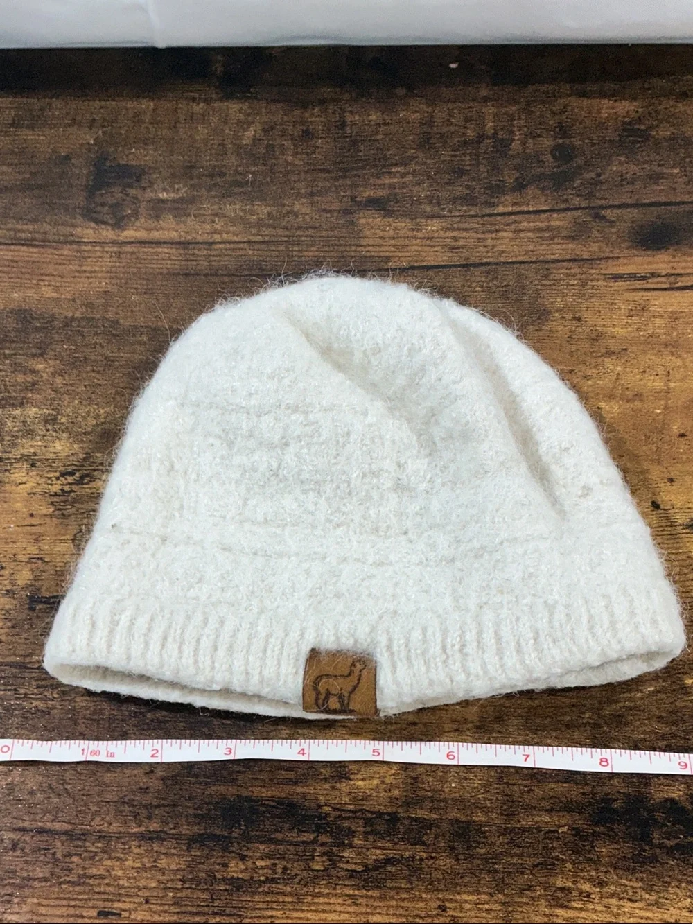 Kids Cream Knit Beanie with Leather Patch - Brand Unspecified